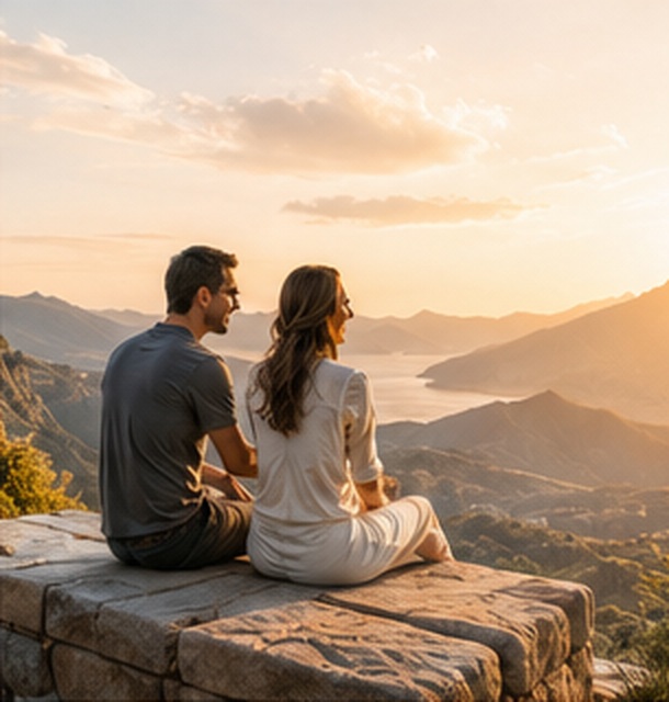 Traveler overlooking a dramatic mountain landscape