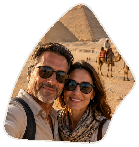 Travelers at the Egyptian pyramids